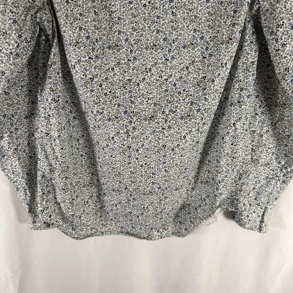 J. Crew Flex Washed Dress Shirt Men's Medium White Floral Slim Button Up Long Sl